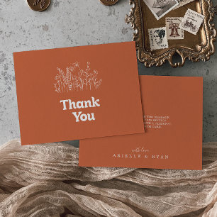 Minimal Terracotta Wildflower Flat Wedding Thank You Card