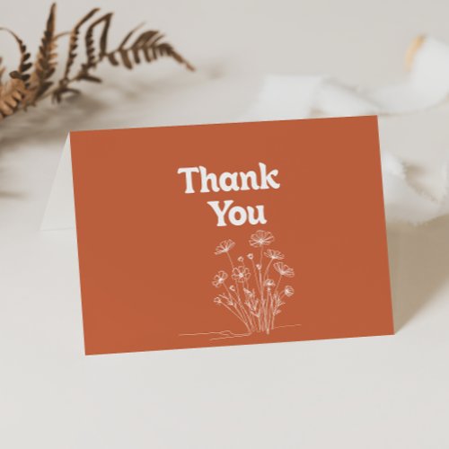 Minimal Terracotta Wildflower Folded Wedding Letterpress Thank You Card