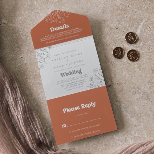 Minimal Terracotta Wildflower Wedding     All In One Invitation