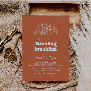 Minimal Terracotta Wildflower Wedding Breakfast Invitation