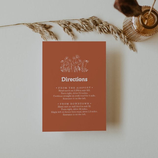 Minimal Terracotta Wildflower Wedding Directions Enclosure Card (Creator Uploaded)