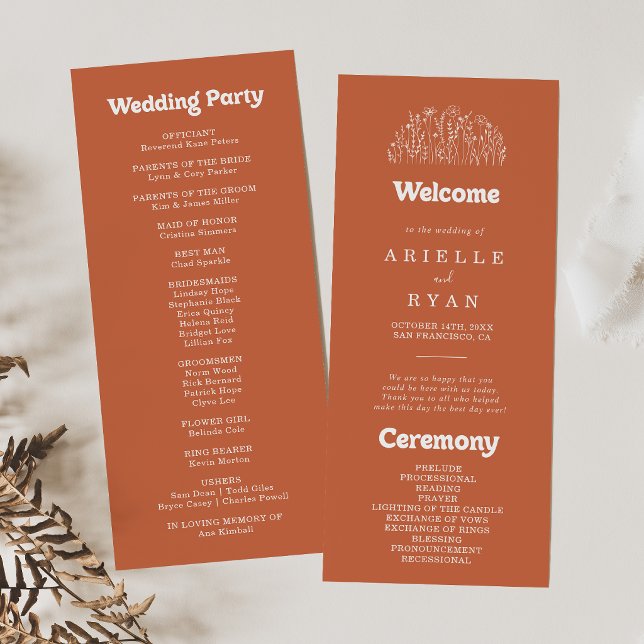 Minimal Terracotta Wildflower Wedding Program (Creator Uploaded)