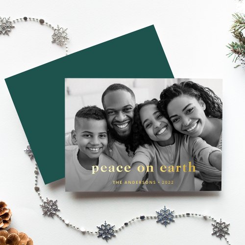 Minimal Text and Photo  Gold Foil Holiday Card