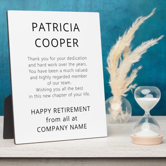 Minimal Text Black White Retiree Gift from Company Plaque (Side)