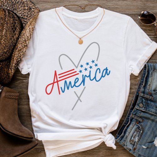 Minimal Text Graphic American Flag 4th of July T_Shirt