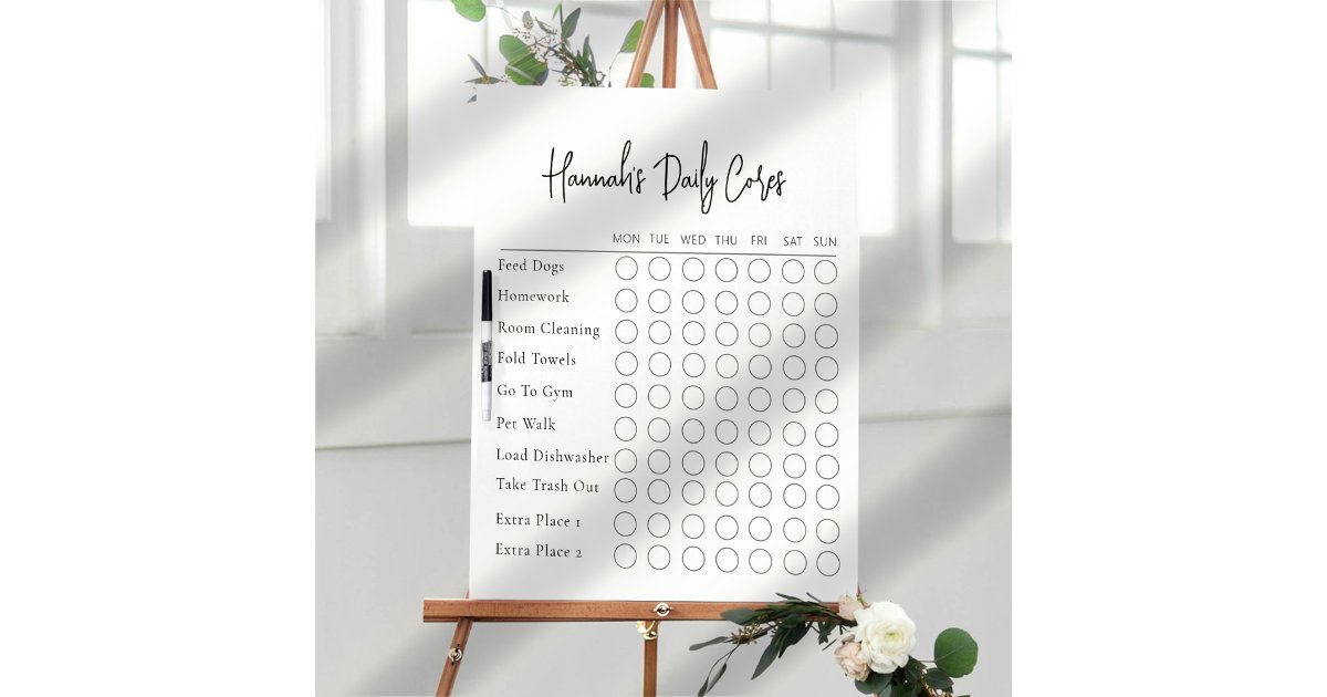 Minimal Text Script Daily Chore Chart Dry Erase Board | Zazzle