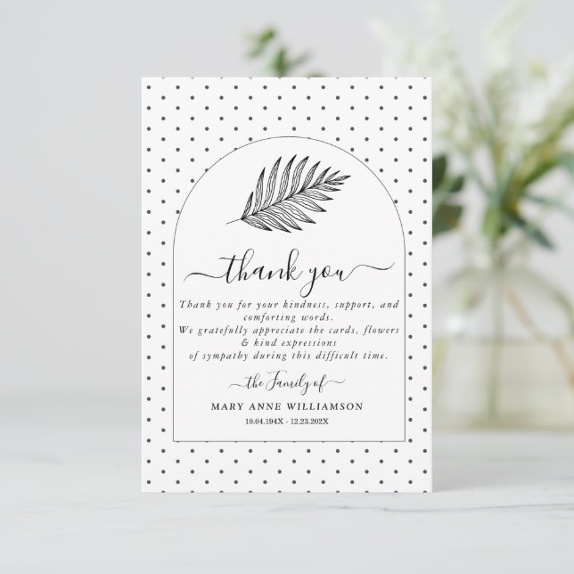 Minimal Text Script Funeral Thank You Card (Standing Front)