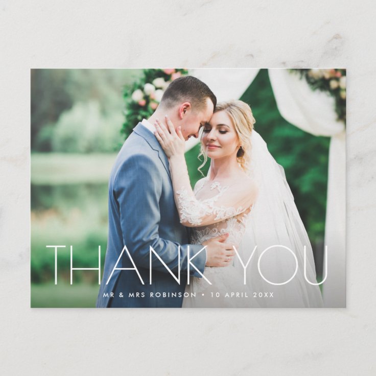 minimal text wedding thank you card | Zazzle