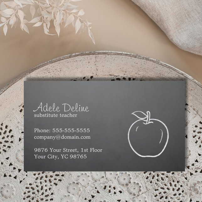 Minimal Texture Grey White Apple Teacher Business Card (Creator Uploaded)