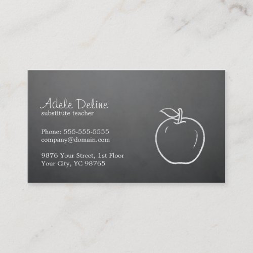 Minimal Texture Grey White Apple Teacher Business Card