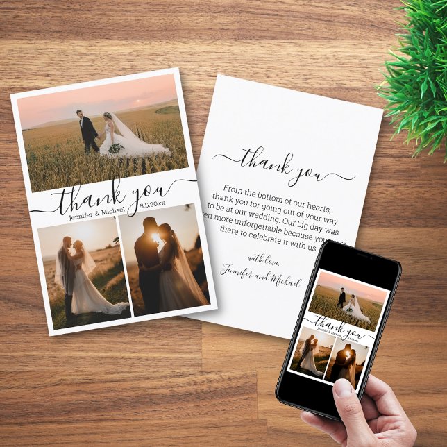 minimal thank you 3 photos collage wedding card (Creator Uploaded)