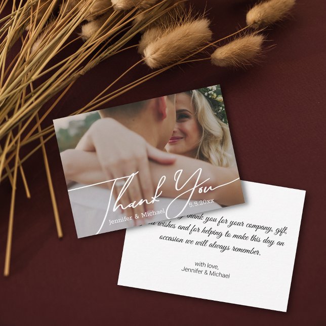 minimal thank you handwritten wedding photo   note card (Creator Uploaded)