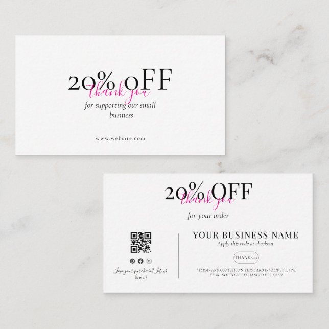 Minimal Thank You QR Discount Card Blush Pink (Front/Back)