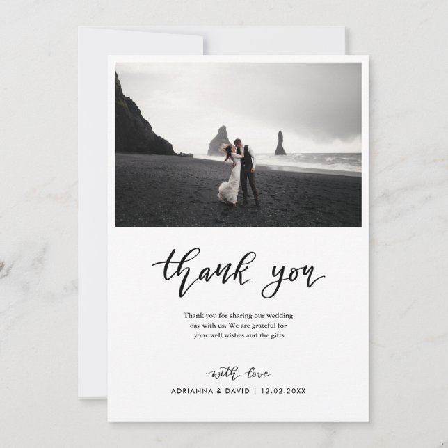 Minimal Thank You Script Wedding Couple Photo  (Front)