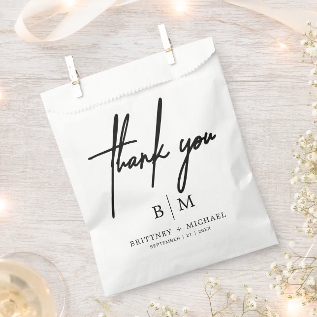 Minimal Thank You Wedding Black Favor Bag (Clipped)