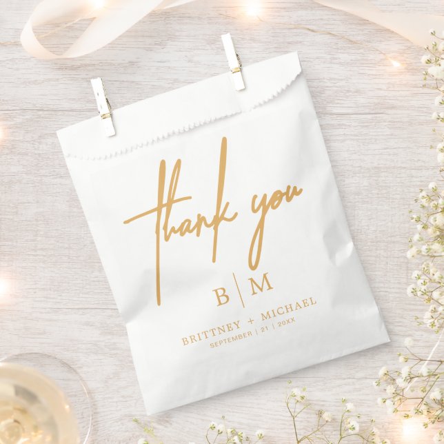 Minimal Thank You Wedding Mustard Yellow Favor Bag (Clipped)