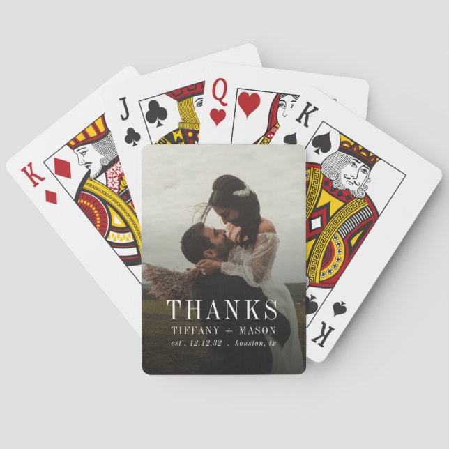 Minimal Thanks Wedding Photo Couples Template Poker Cards (Back)