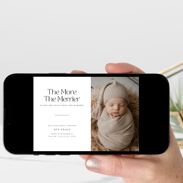 Minimal The More The Merrier Christmas Baby Birth Announcement (Front Digital)
