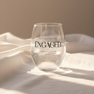 Minimal "The Year We Got Engaged" Custom Names Stemless Wine Glass