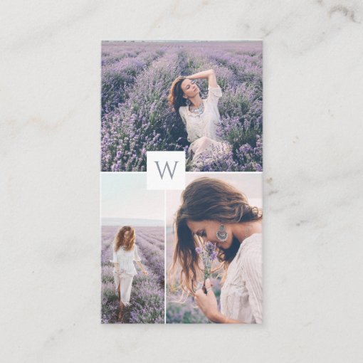Minimal Three Photo Collage Layout Monogram Business Card | Zazzle