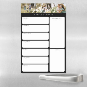 Minimal Three Photo Custom Family Weekly Organizer Magnetic Dry Erase Sheet