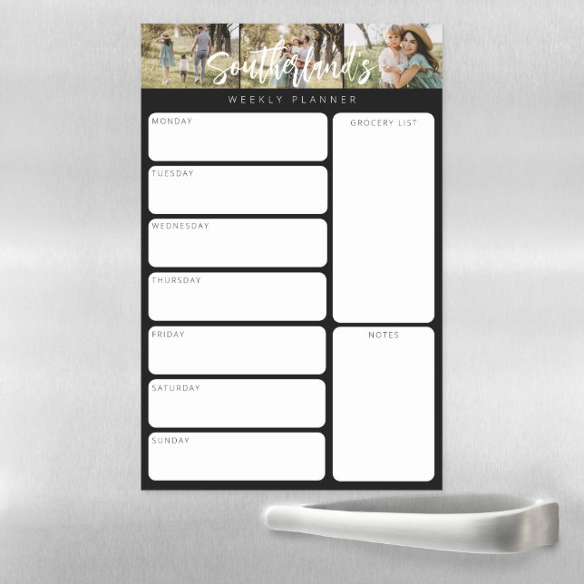 Minimal Three Photo Custom Family Weekly Organizer Magnetic Dry Erase Sheet (In Situ)