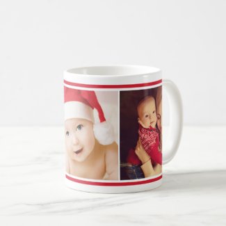 Minimal Three Photo Holiday Red Coffee Mug