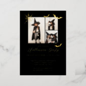 Minimal Three Photo Spooky Bats Halloween Party Foil Invitation (Standing Front)