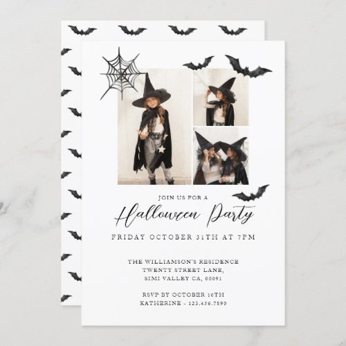 Minimal Three Photo Spooky Bats Halloween Party Invitation