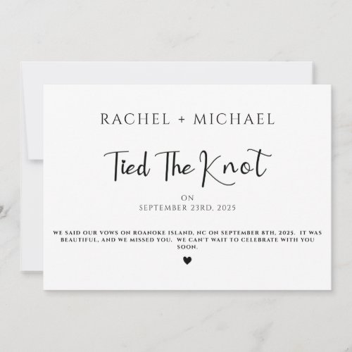 Minimal Tied The Knot Monogram Announcement Card