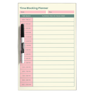 Minimal Time Blocking Planner Pink Layout Dry Erase Board