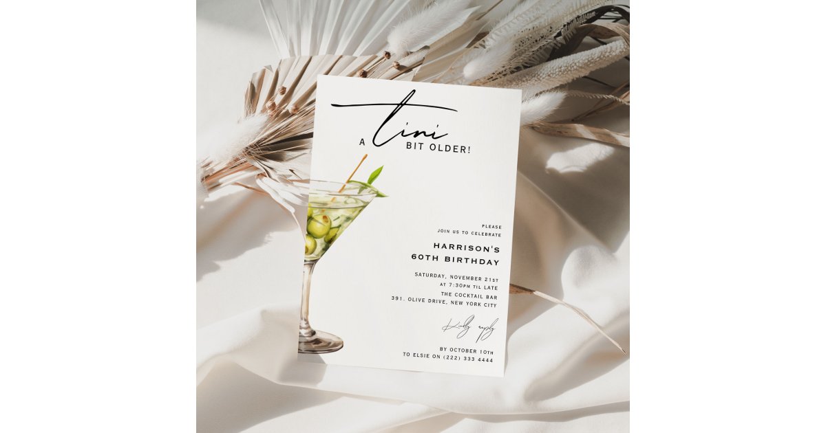 Minimal 'tini bit older! Cocktail Birthday Party  Invitation