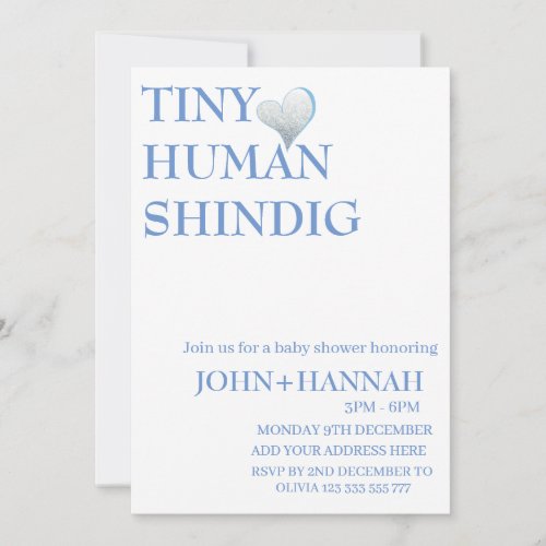 Minimal Tiny Human Shindig Funny Co_ed Baby Shower Invitation