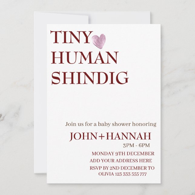Minimal Tiny Human Shindig Funny Co-ed Baby Shower Invitation (Front)