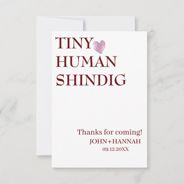 Minimal Tiny Human Shindig Funny Co-ed Baby Shower Thank You Card (Front)
