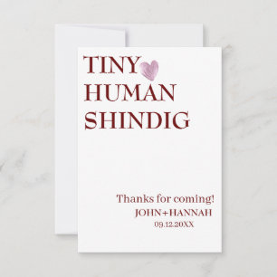Minimal Tiny Human Shindig Funny Co-ed Baby Shower Thank You Card