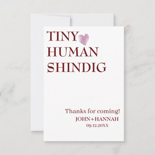 Minimal Tiny Human Shindig Funny Co_ed Baby Shower Thank You Card