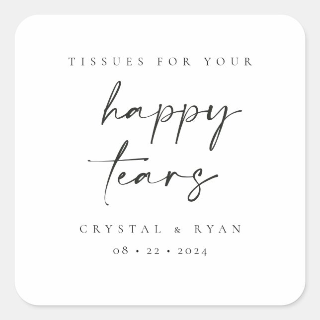 Minimal Tissue Wedding Favor Happy Tears Stickers  (Front)