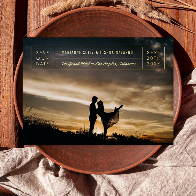 Minimal Titleblock Photo Save the Date Foil Invitation (Creator Uploaded)