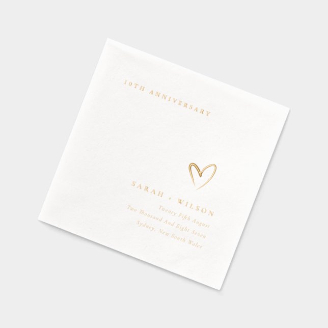 Minimal Topography Heart Wedding Anniversary Foil Napkins (Left)