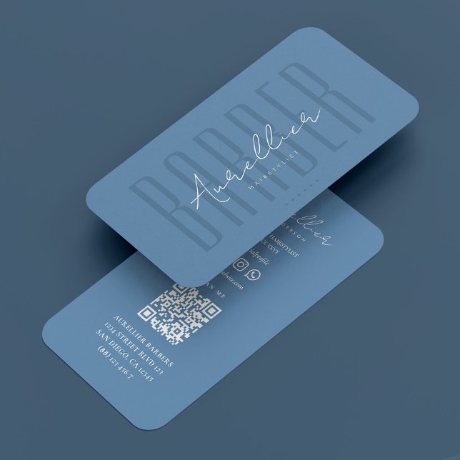 Minimal Travel Barber Dusty Blue Barbershop Script Business Card (Minimal Travel Barber Dusty Blue Barbershop Script Business Card
)