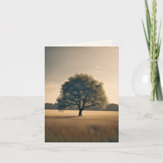 Minimal Tree In Meadow Note Card (Front)