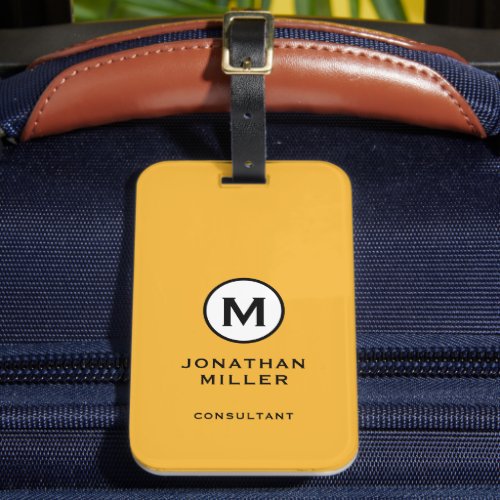 Minimal Trendy Mustard Yellow Monogram Luggage Tag