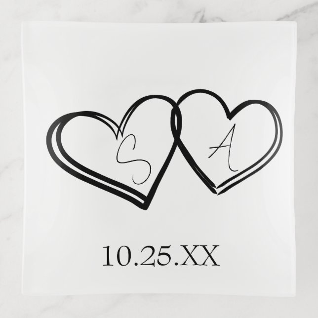 Minimal Trinket Tray Heart Monogram Ring Dish (Front)