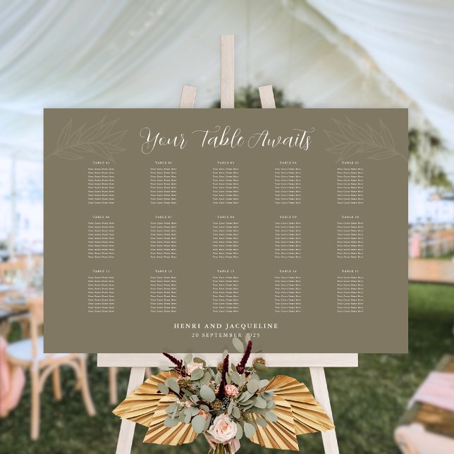 Minimal Tropical Fall Leaves Wedding Seating Foam Board (Creator Uploaded)