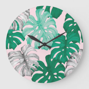 Minimal Tropical Monstera Duo-Tone Large Clock
