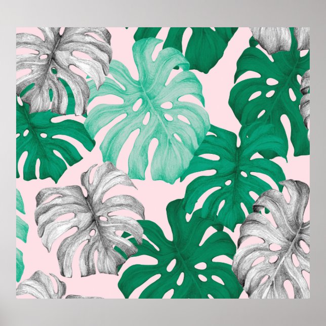 Minimal Tropical Monstera Duo-Tone Poster (Front)