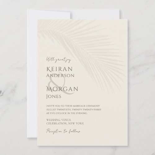 Minimal Tropical Palm Leaf Boho Beach Wedding Invitation