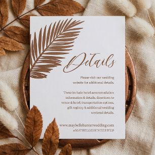 Minimal Tropical Palm Leaf Boho Beach Wedding Letterpress Enclosure Card