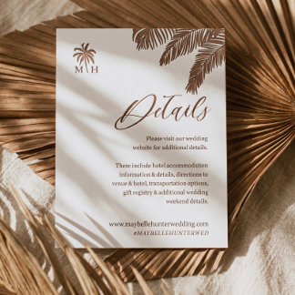 Minimal Tropical Palm Tree Monogram Beach Wedding Letterpress Enclosure Card
